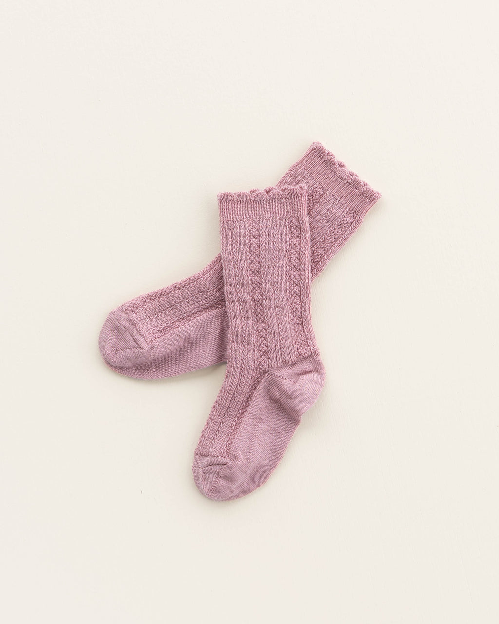 Ajour Kindersocken aus Wolle - cameo rose