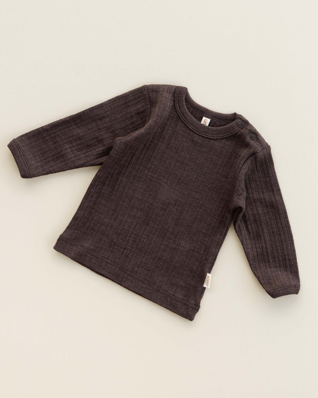 Babyshirt Langarmshirt Rippe Wolle/Seide - cocoa