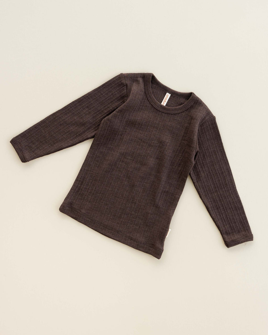 Shirt langarm Rippe aus Wolle/Seide - cocoa