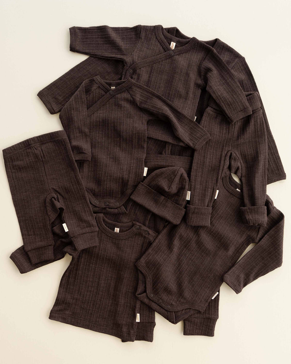 Baby Leggings Rippe aus Wolle/Seide - cocoa