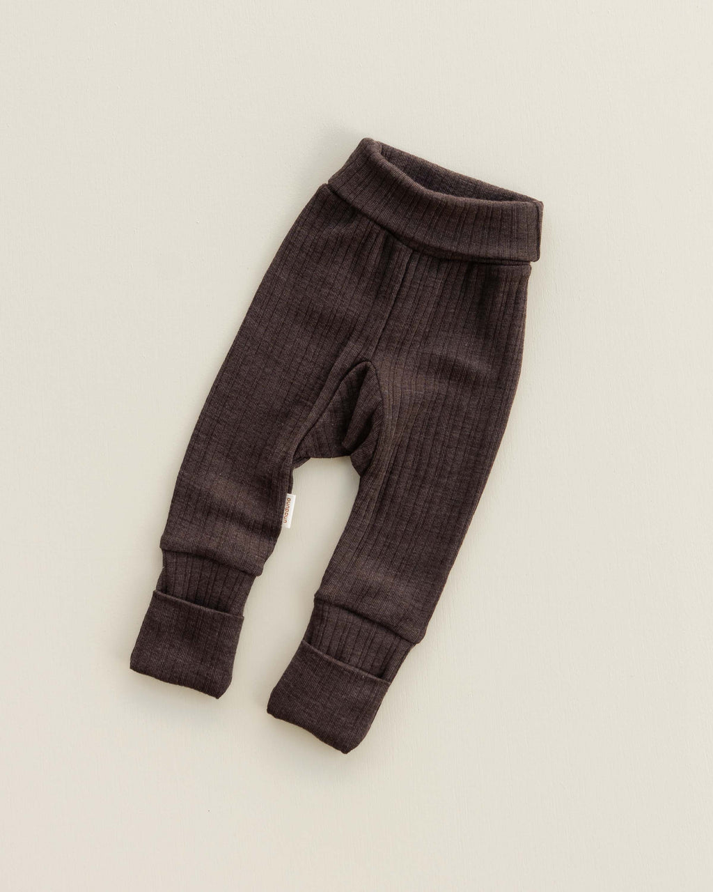 Babyhose 2 in 1 feet Rippe aus Wolle/Seide - cocoa