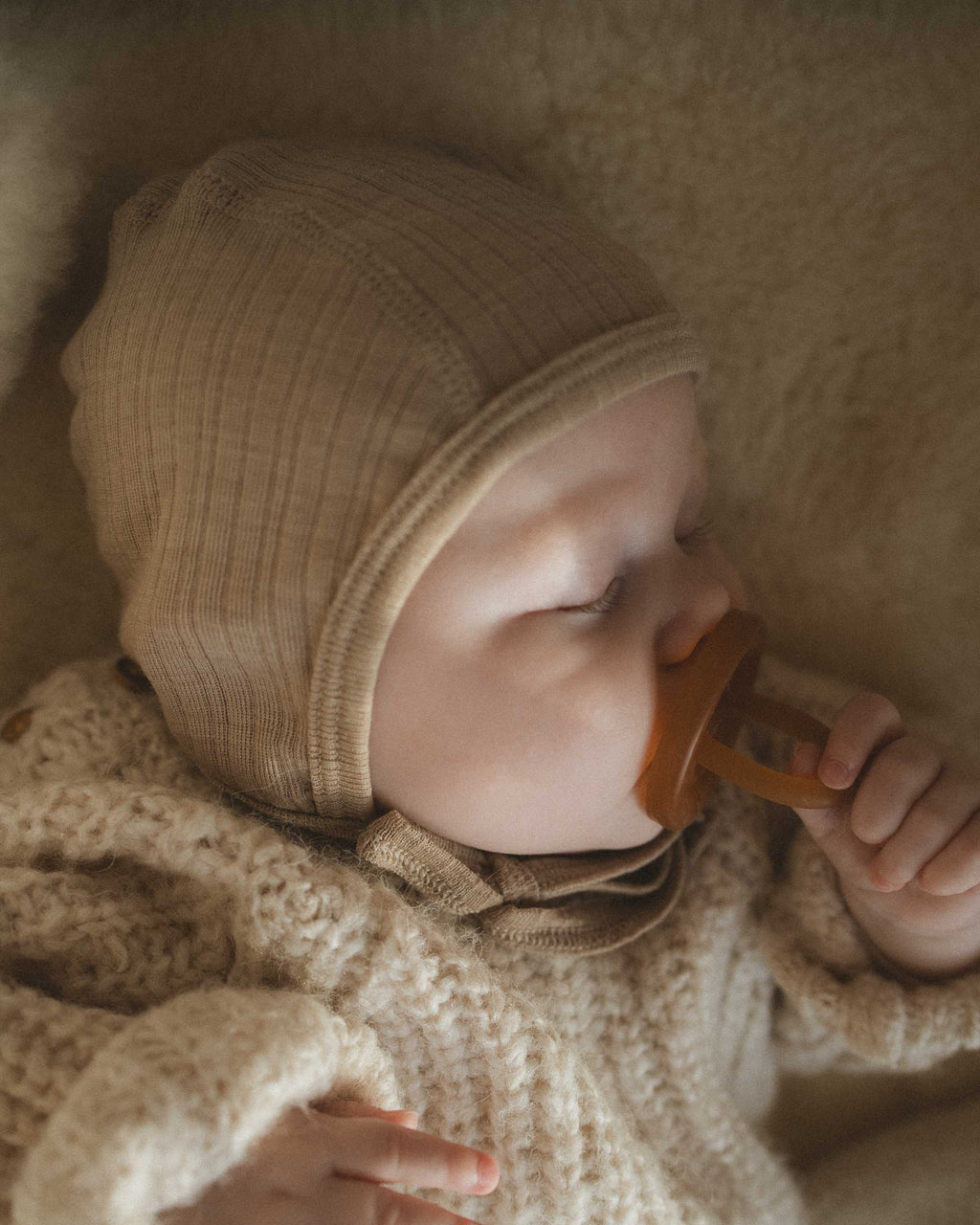 Babyhäubchen Rippe Wolle/Seide - maca