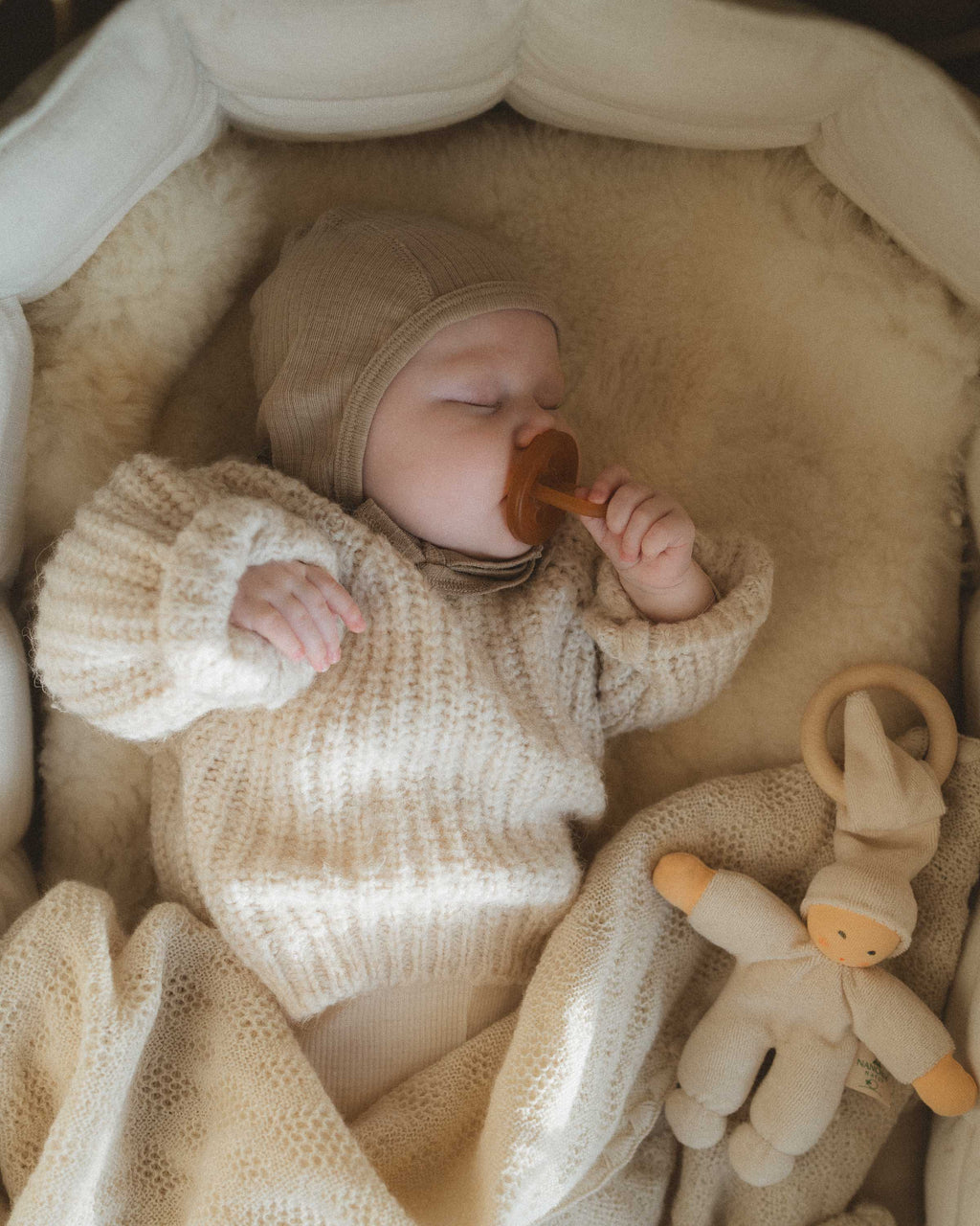 Babyhäubchen Rippe Wolle/Seide - maca