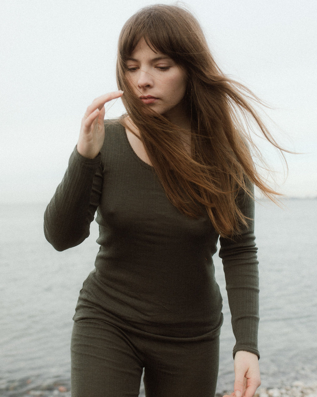 Unaduna - dames longsleeve wol-zijde - wakame
