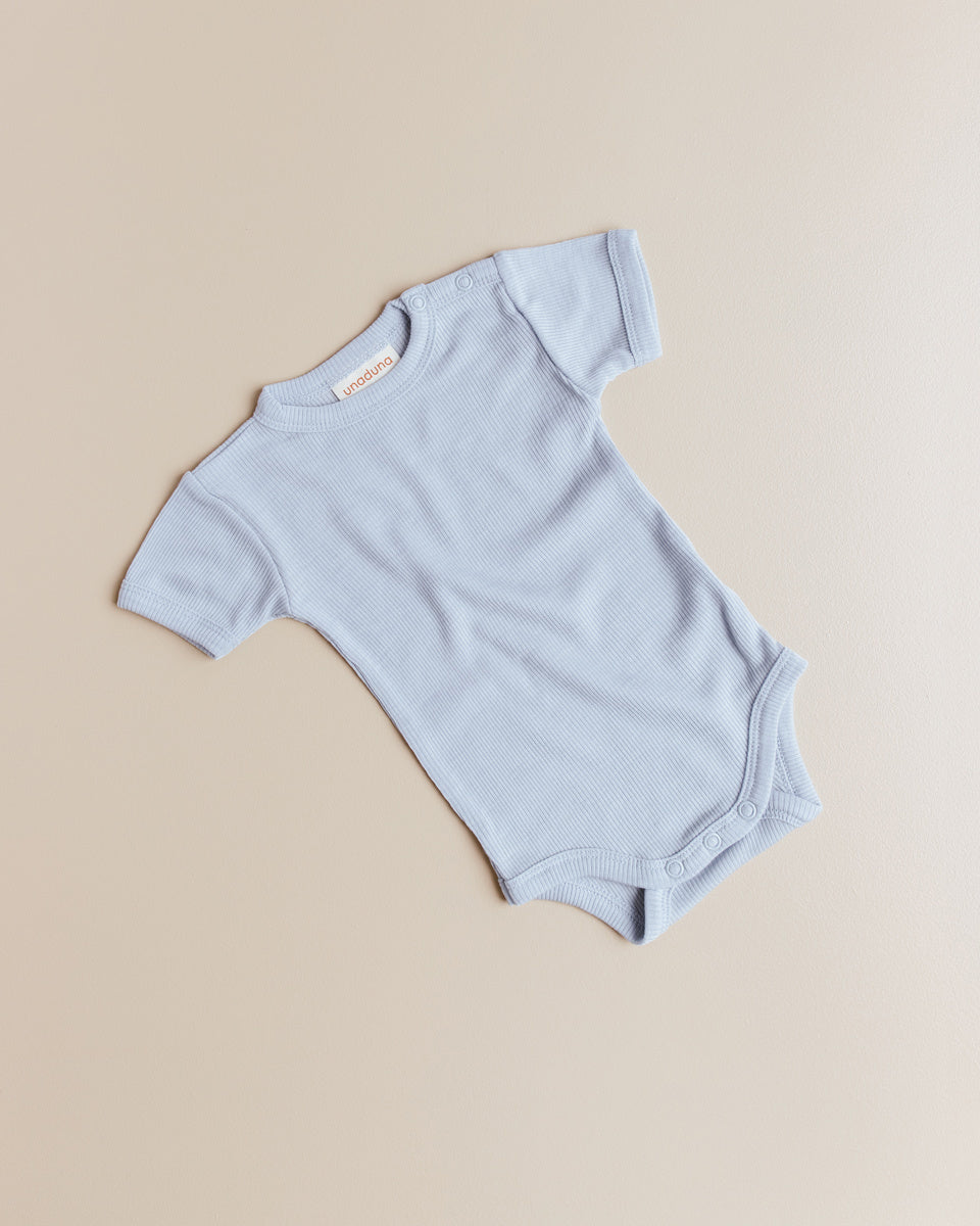 unaduna baby body short sleeves tiny rib wool:silk blue bird