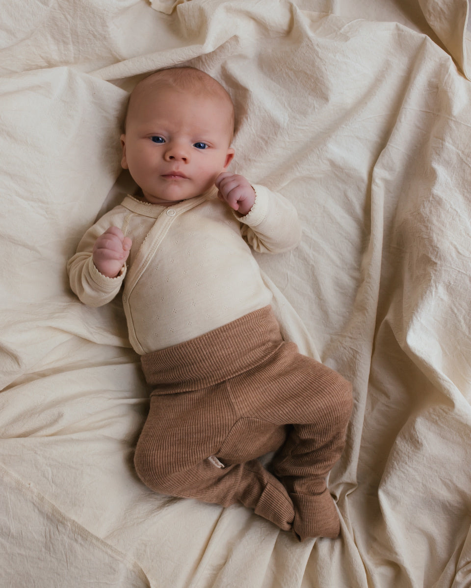 Unaduna baby broekje wol rib semla beige