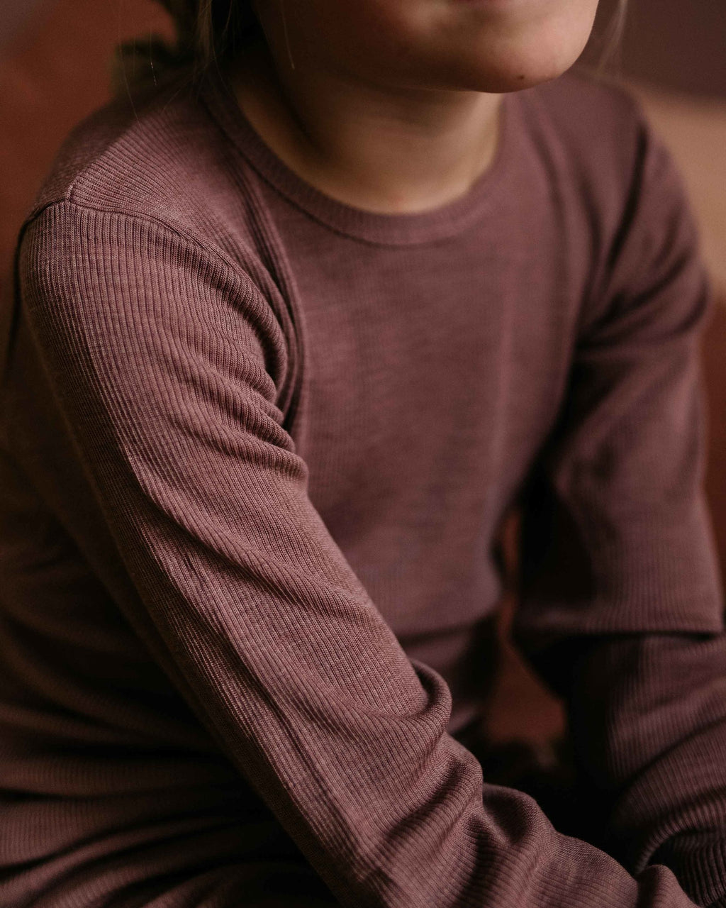 Unaduna kid shirt lange mouwen wol zijde rib mauve paars