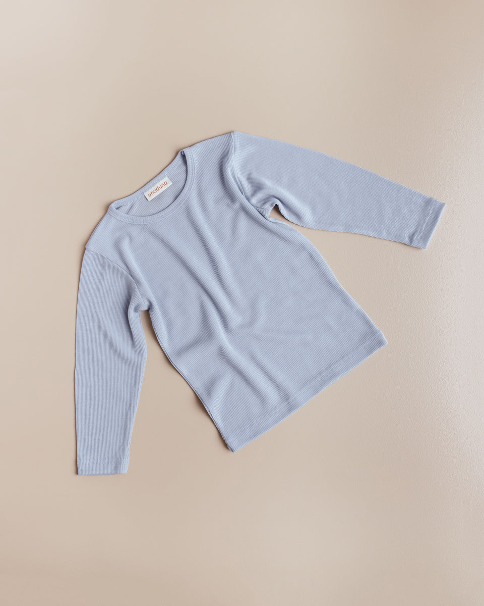 unaduna shirt longsleeve tiny rib wool:silk blue bird