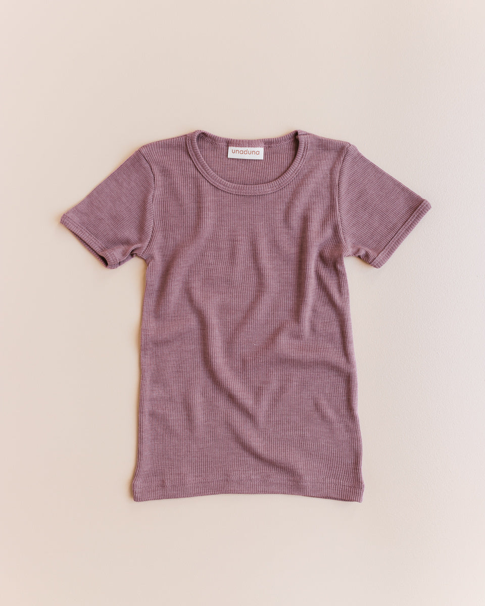 unaduna short sleeves tiny rib wol:zijde mauvewood