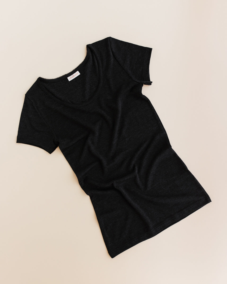 unaduna t-shirt wool:silk pointelle black grey eony