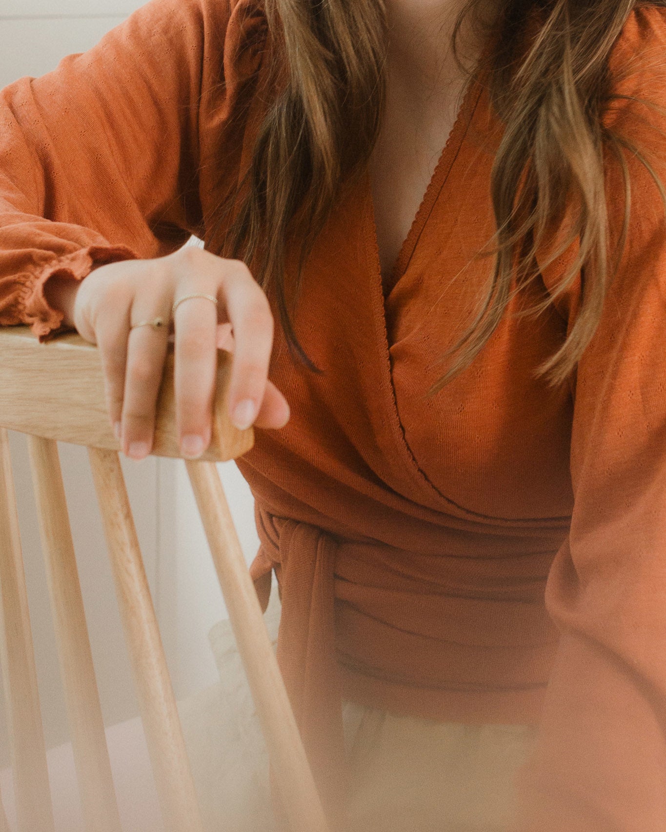 Unaduna wikkel blouse umbre langen mouwen wol zijde pointelle