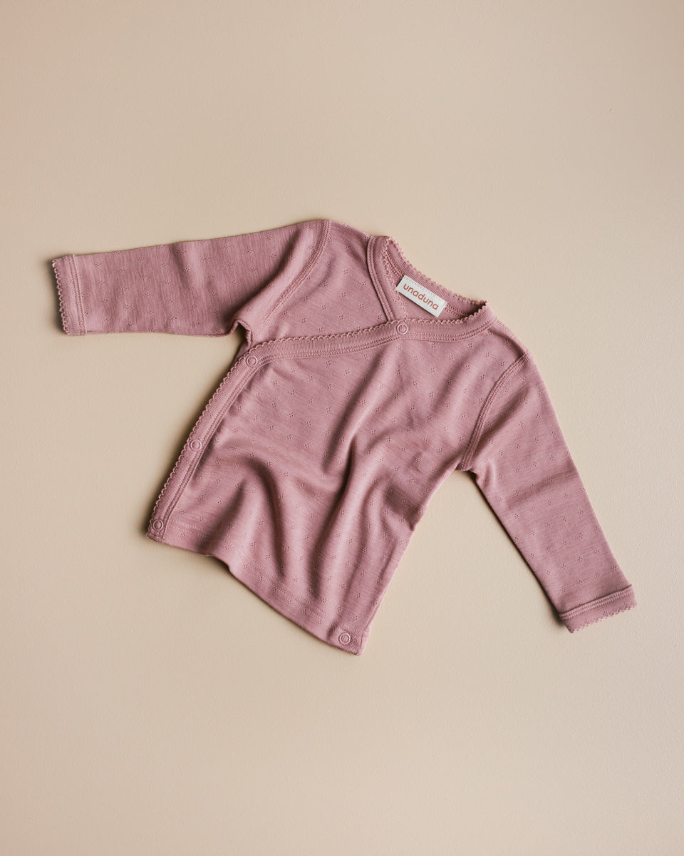 unaduna wrap around shirt wool silk cameo rose